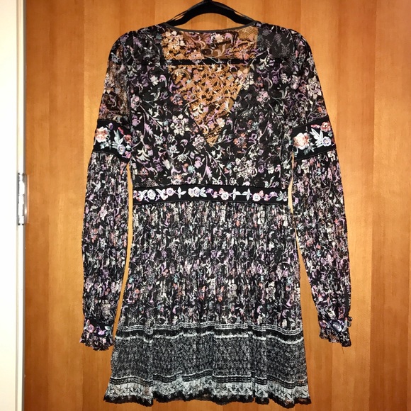 Free People Cherry Blossom Boho Mini Dress Sz 6 - Picture 6 of 8